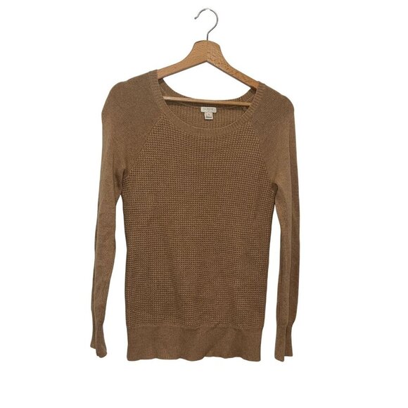 J.Crew Brown Waffle Knit Merino Wool Round Neck Pullover Sweater Women's Size S - Picture 1 of 8